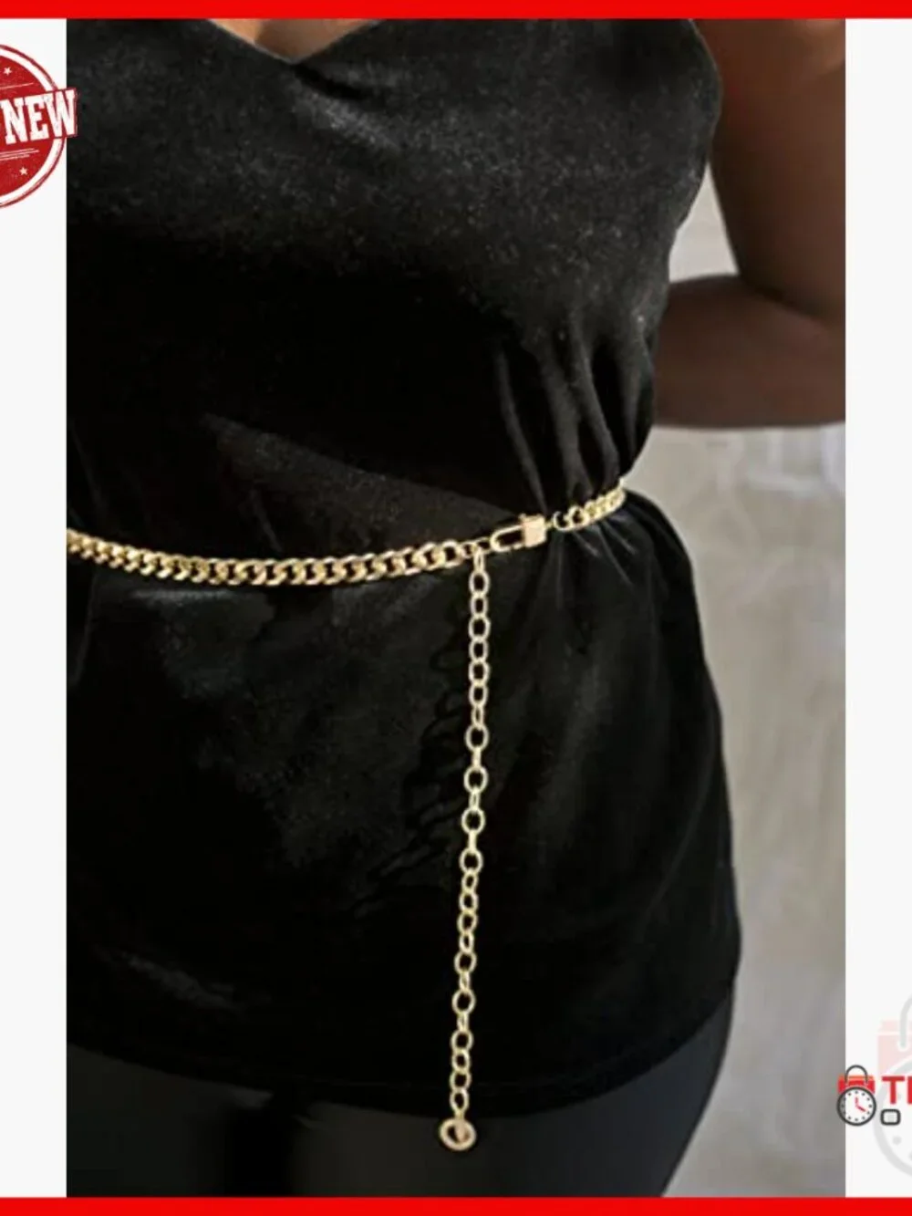 Gold Tone Chain Link Waist Belt with Extender, One Size, Statement Piece